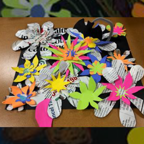 Paper flowers on construction paper