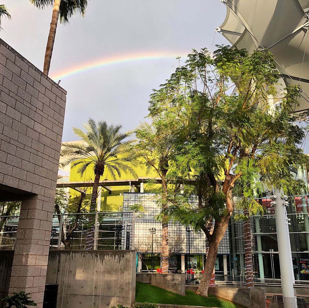 Rainbow over Mesa Arts Center campus 